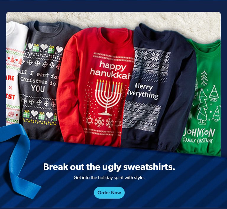 Get into the holiday spirit with style with customizable festive sweatshirts. Order now.