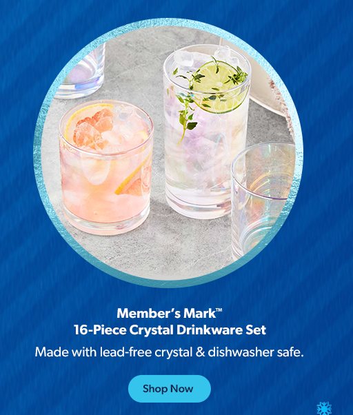 Member's Mark 16 Piece Crystal Drinkware Set. Made with lead free crystal and dishwasher safe. Shop Now.