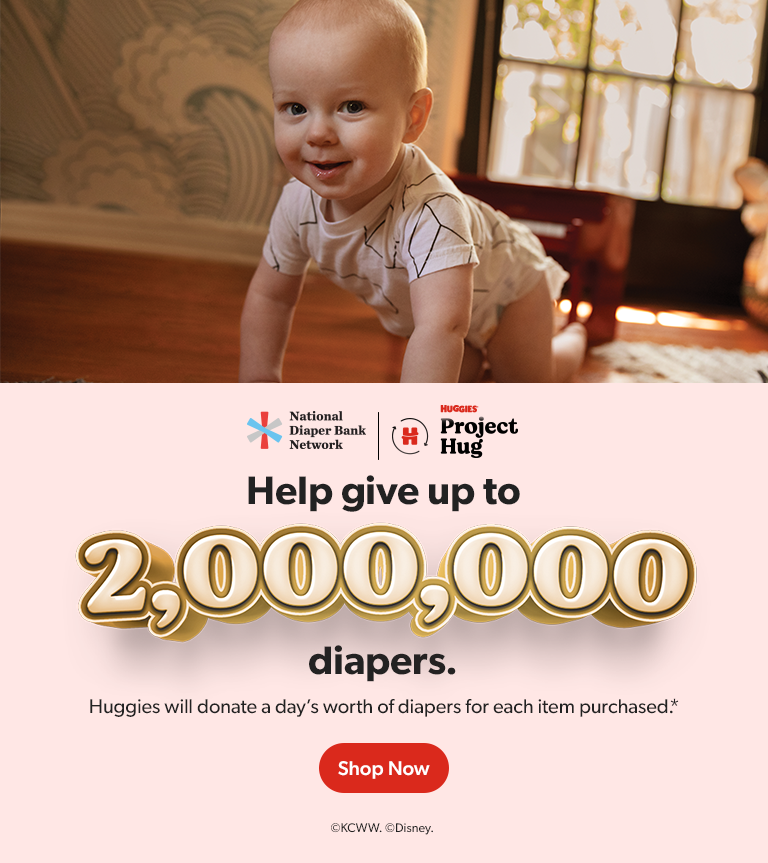 Huggies Project Hug is donating a day’s worth of diapers for each item purchased. Shop now. 