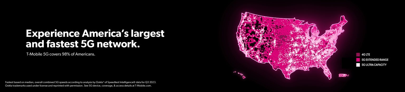 Experience America's largest and fastest 5G network. T-Mobile 5G covers 98% of Americans.