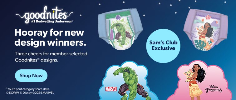 Sam’s Club Exclusive Goodnites underwear with member selected designs. Shop now.
