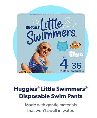 Huggies Little Swimmers Disposable Swim Pants are made with gentle materials that won’t swell in water. Shop now.
