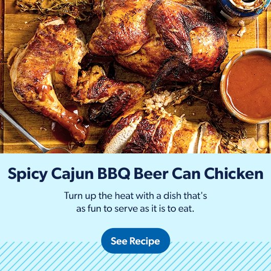 Spicy Cajun barbecue beer can chicken is as fun to serve as it is to eat. See recipe.