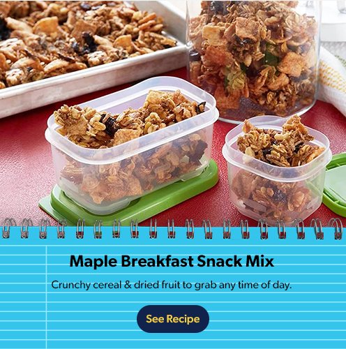 Maple Breakfast Snack Mix. Crunchy cereal & dried fruit to grab any time of day. See Recipe.