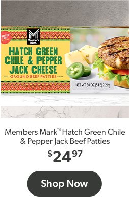 Shop Member's Mark Hatch Green Chile and Pepper Jack Cheese Ground Beef Patties $24.97.  