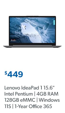 Lenovo IdeaPad 1 15.6 inch Intel Pentium 4GB RAM 128GB. Windows 11S with 1-Year Office 365 Personal. Shop now.
