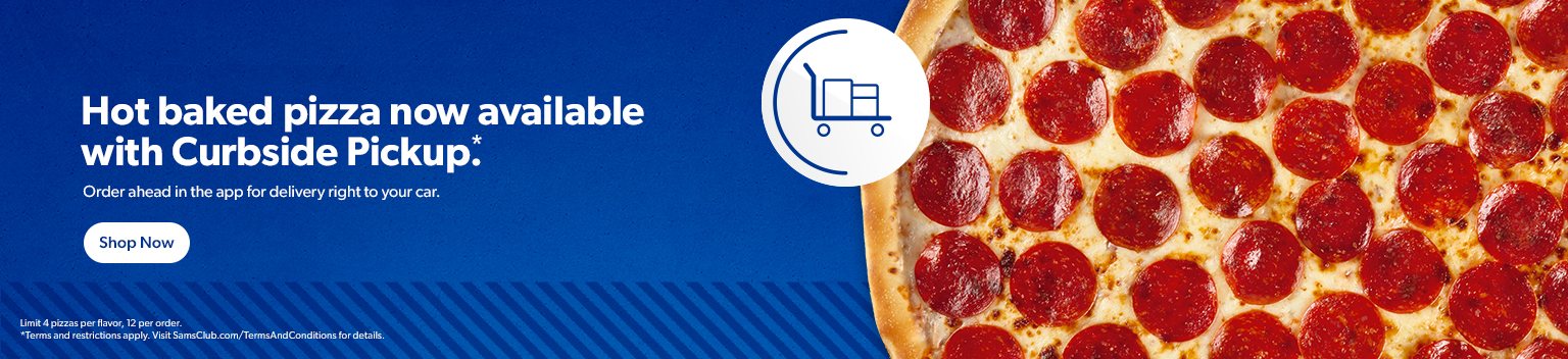 Hot baked pizza now available with Curbside Pickup. Order ahead in the app. Limits, terms and restrictions apply. 