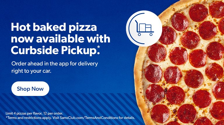 Hot baked pizza now available with Curbside Pickup. Order ahead in the app. Limits, terms and restrictions apply. 