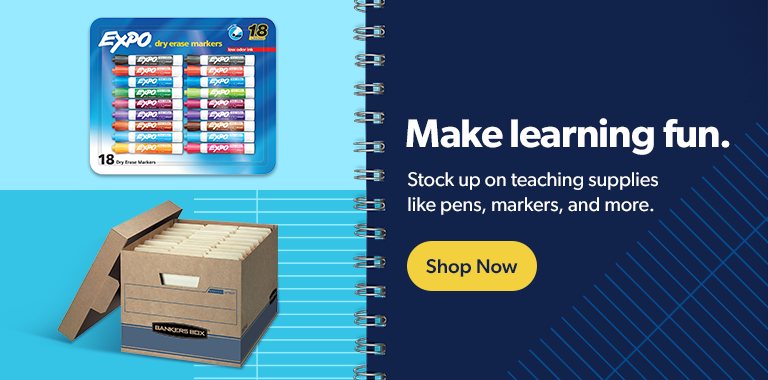 Make learning fun. Stock up on teaching supplies like pens, markers, and more. Shop now